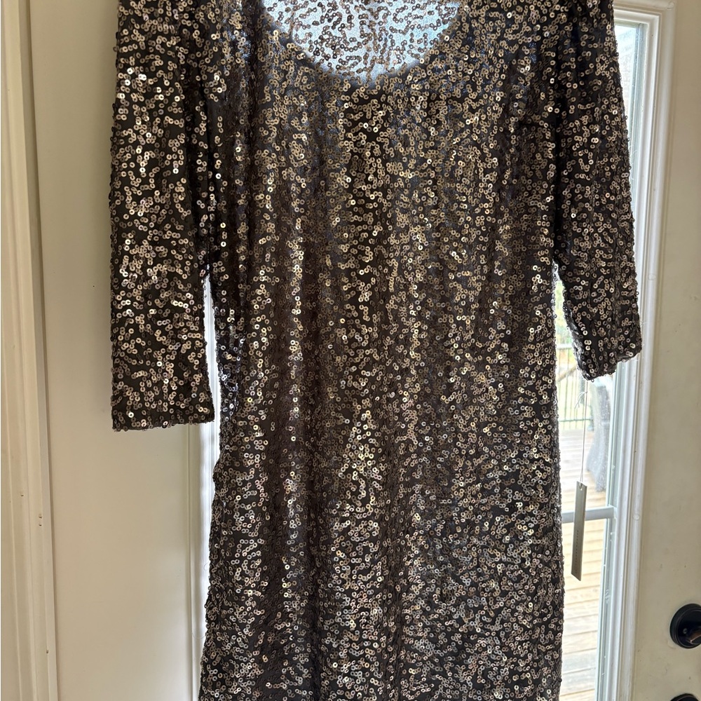 Kohl's Metallic Sequin Long Sleeve Dress in Silver